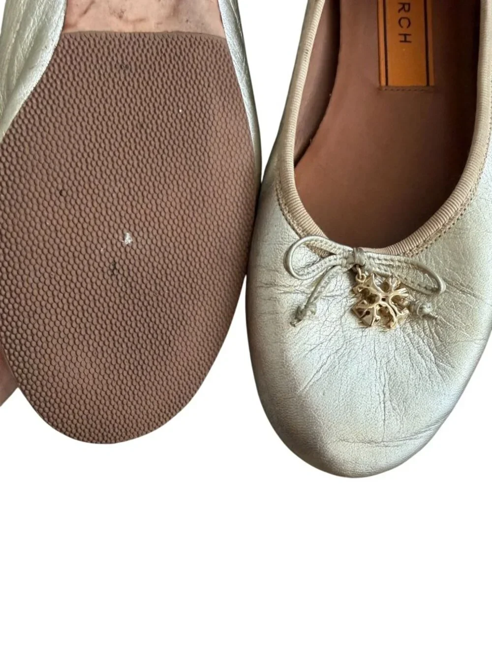 TORY BURCH Gold Leather Ballet Flats Size 8